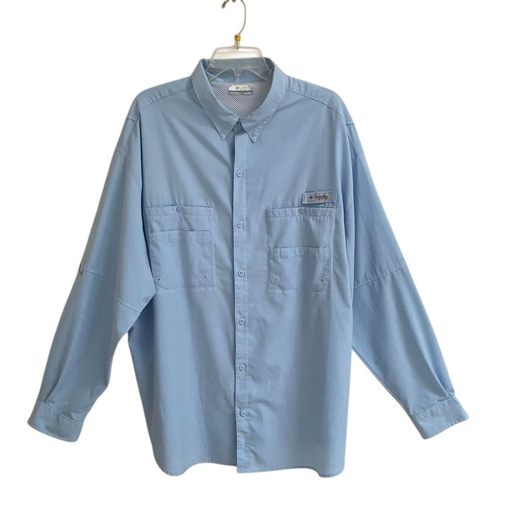 Columbia PFG long-sleeve vented fishing shirt Men's XXL  light blue button down